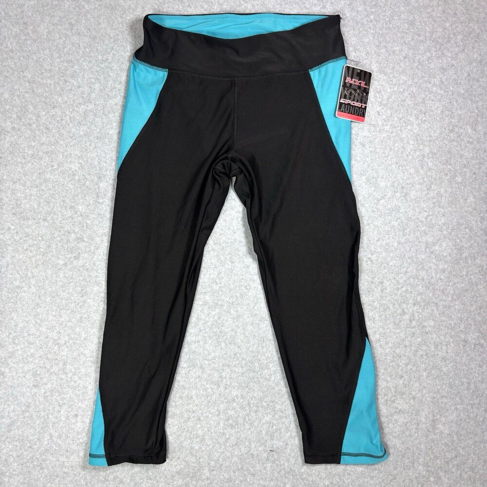 N.Y.L. Sport Teal Black Colorblock Athletic Crop Leggings Yoga Pants NWT Sz L